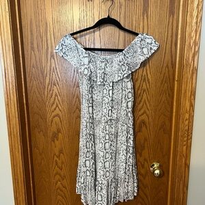 Blue Island Black and White Snake Print Midi Dress